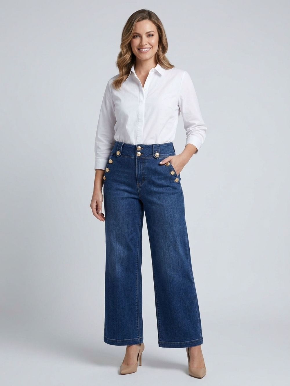 High-Waist Wide Leg Women's Jeans in Dark Blue